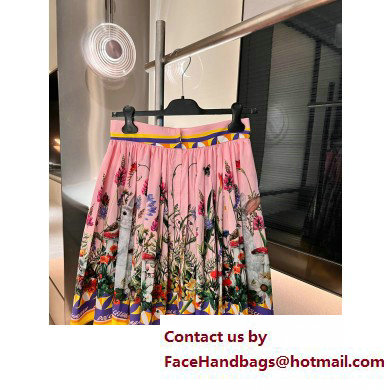 Dolce  &  Gabbana PINK FLOWERS PRINTED SILK SKIRT 2023